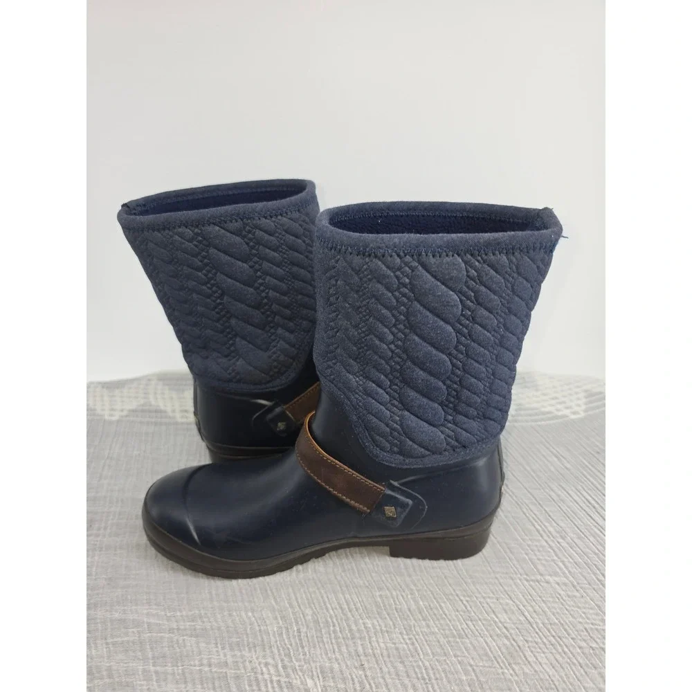 Sperry Top-Sider Saltwater Navy Blue Quilted Waterproof Rain Boots STS95942 9